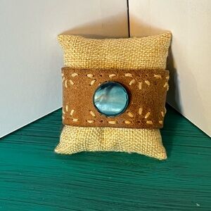 Brown Leather Bracelet with Blue Stone